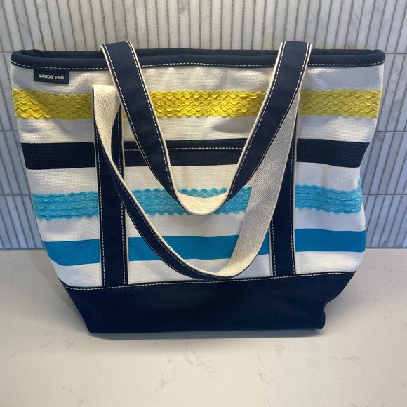 Lands' End Handbags - Land's End Stripe Zipper Beach Tote Bag